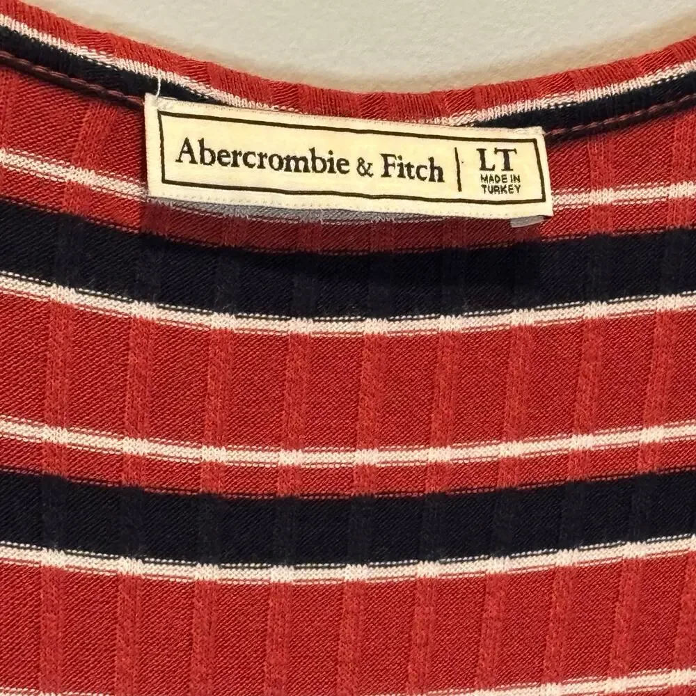 Abercrombie & Fitch Striped 3/4 Sleeve Ribbed Fitted Maxi Dress - Large Tall
